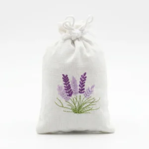Sachet de lavandin brodé en lin blanc